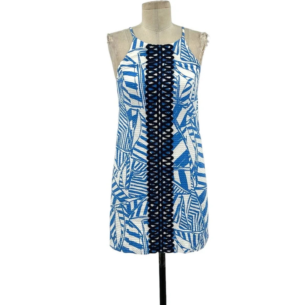 Lilly Pulitzer Annabelle Shift Dress Bay Yacht Sea Bau Blue Striped Size 0 - Picture 2 of 12